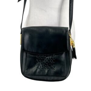 Vintage Vittoria Black Leather Shoulder Crossbody Bag